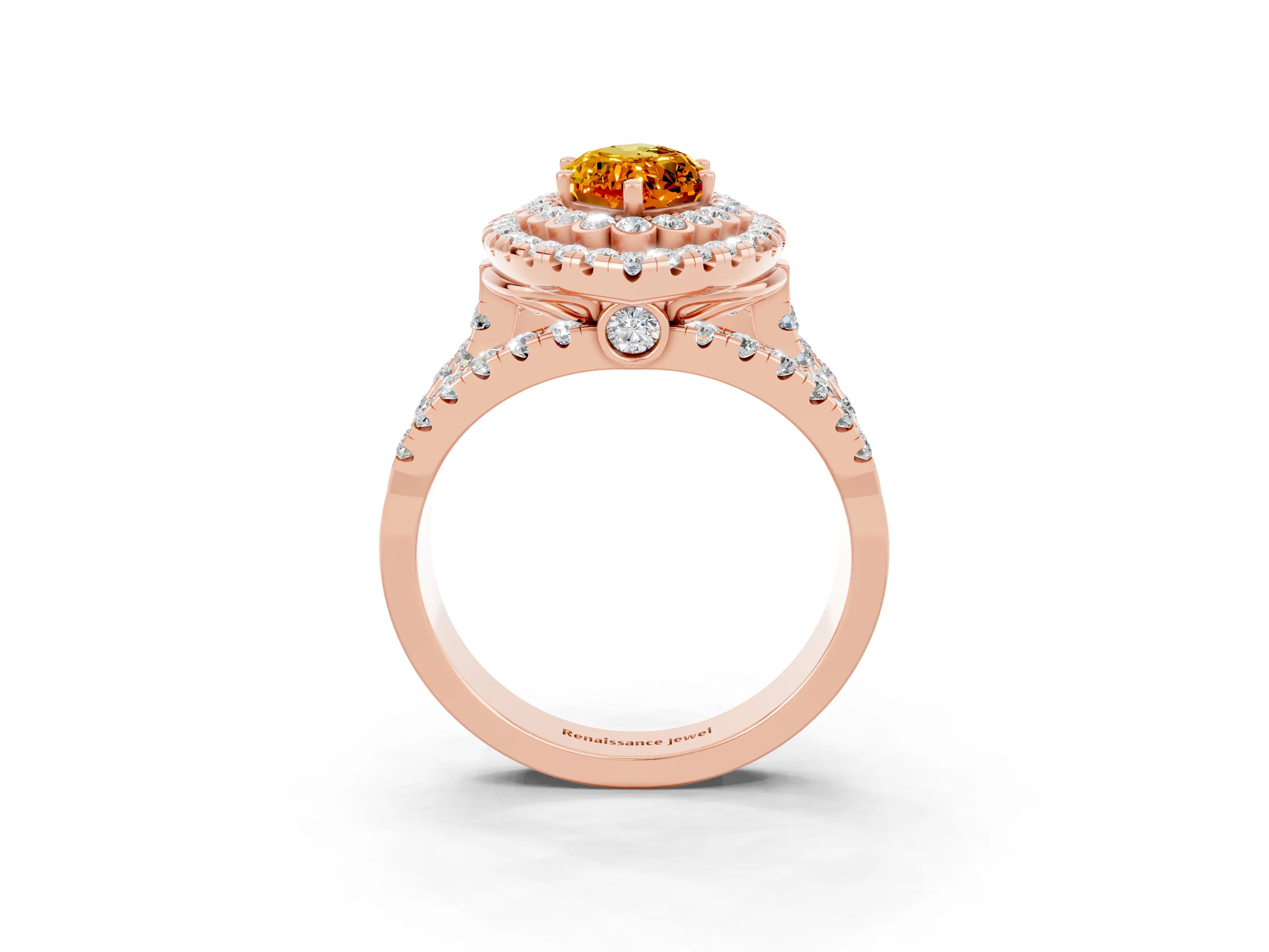 Rose gold Double Halo Marquise Cut Diamond Split Shank Pave Set Ring_3