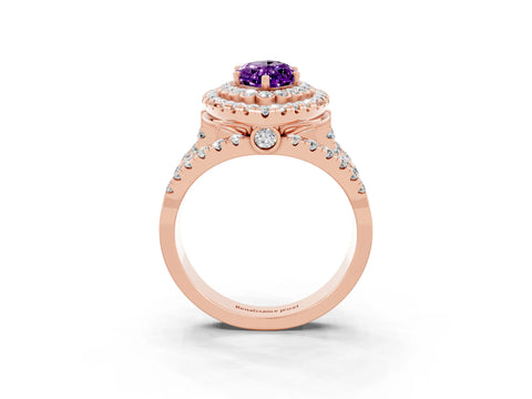 Rose gold Double Halo Marquise Cut Diamond Split Shank Pave Set Ring_3