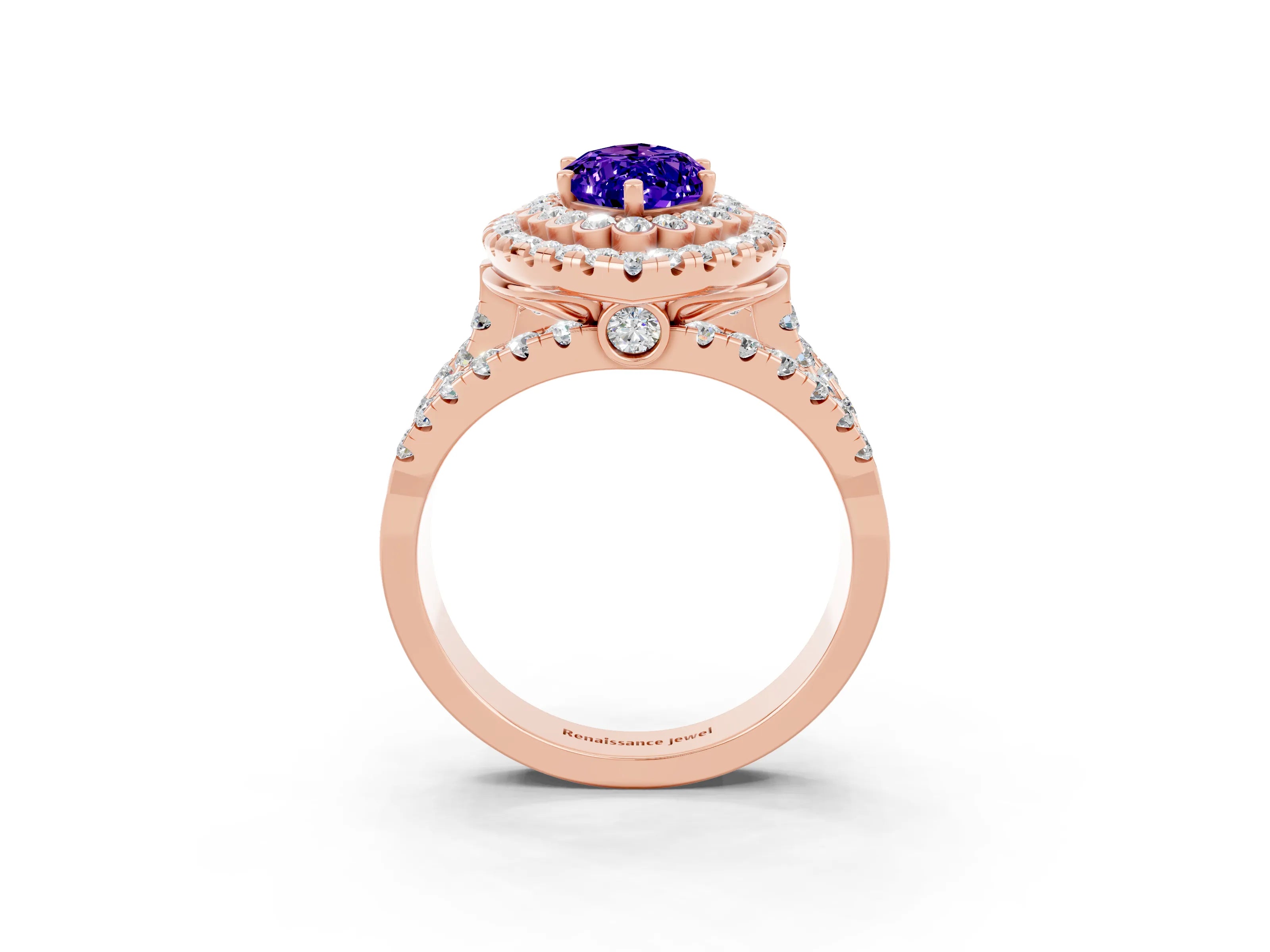 Rose gold Double Halo Marquise Cut Diamond Split Shank Pave Set Ring_3