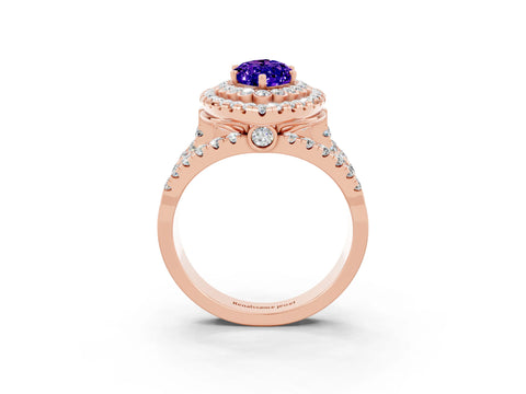 Rose gold Double Halo Marquise Cut Diamond Split Shank Pave Set Ring_3