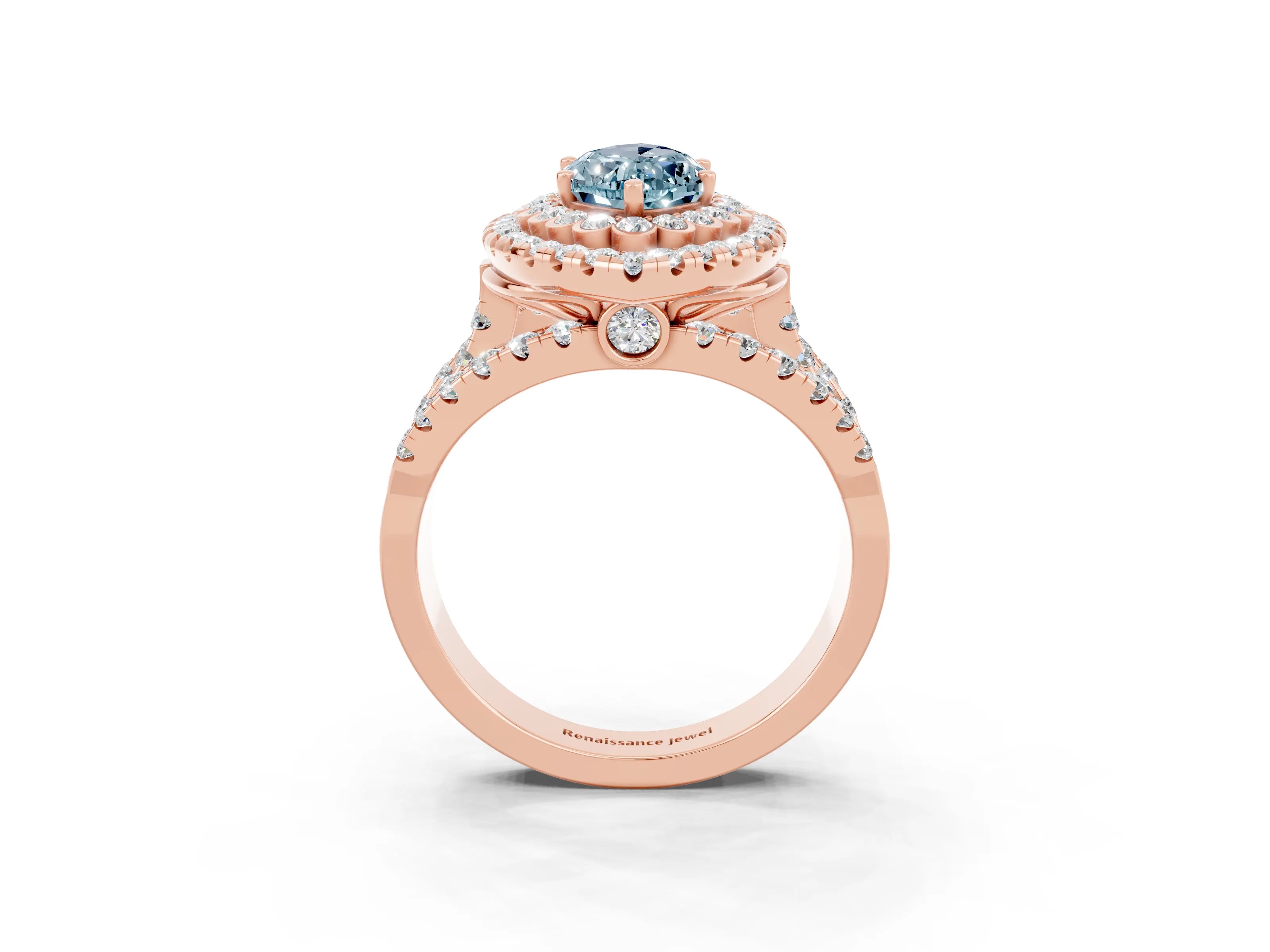 Rose gold Double Halo Marquise Cut Diamond Split Shank Pave Set Ring_3