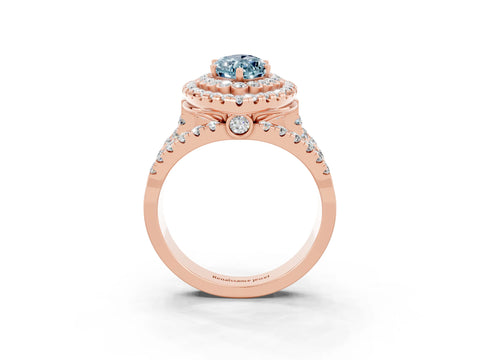 Rose gold Double Halo Marquise Cut Diamond Split Shank Pave Set Ring_3