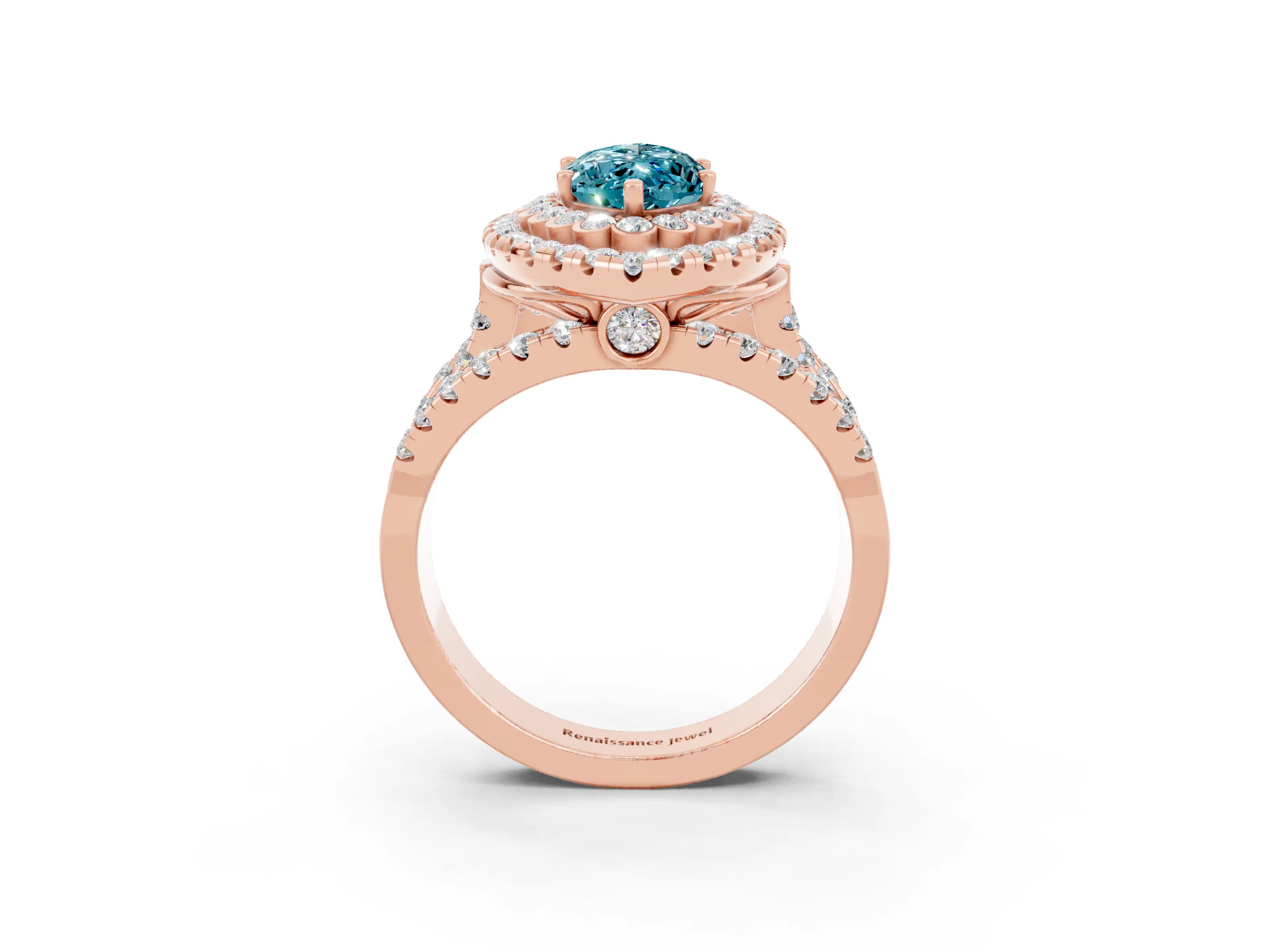 Rose gold Double Halo Marquise Cut Diamond Split Shank Pave Set Ring_3