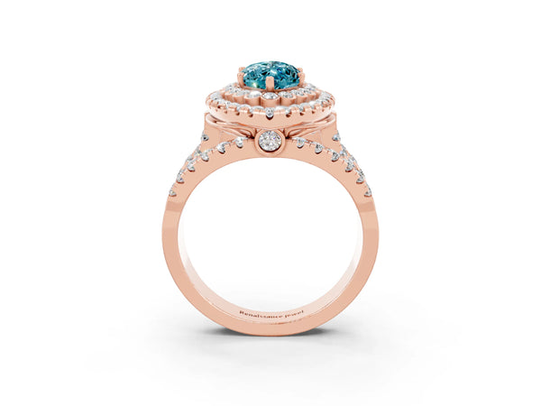 Rose gold Double Halo Marquise Cut Diamond Split Shank Pave Set Ring