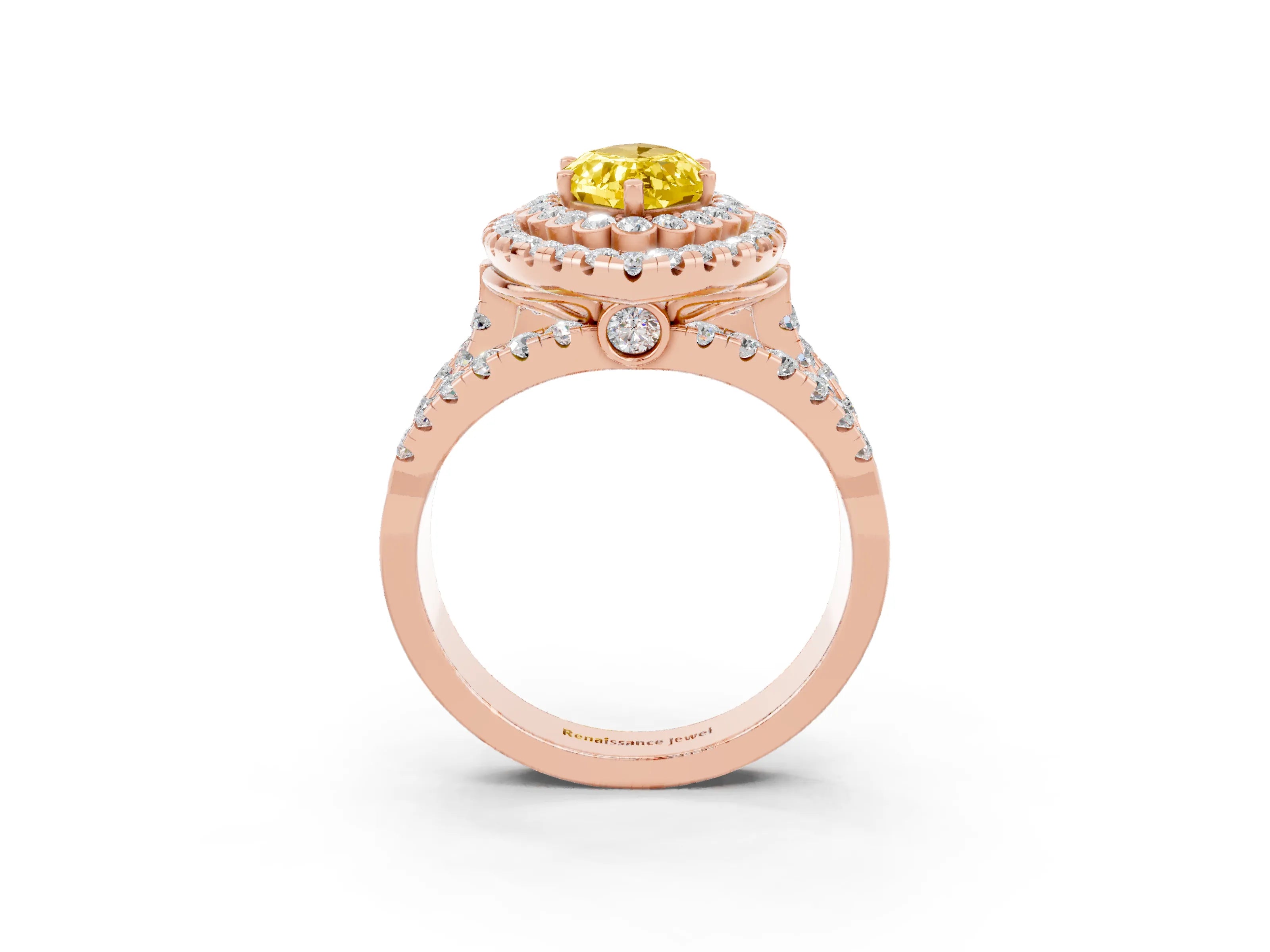 Rose gold Double Halo Marquise Cut Diamond Split Shank Pave Set Ring_3