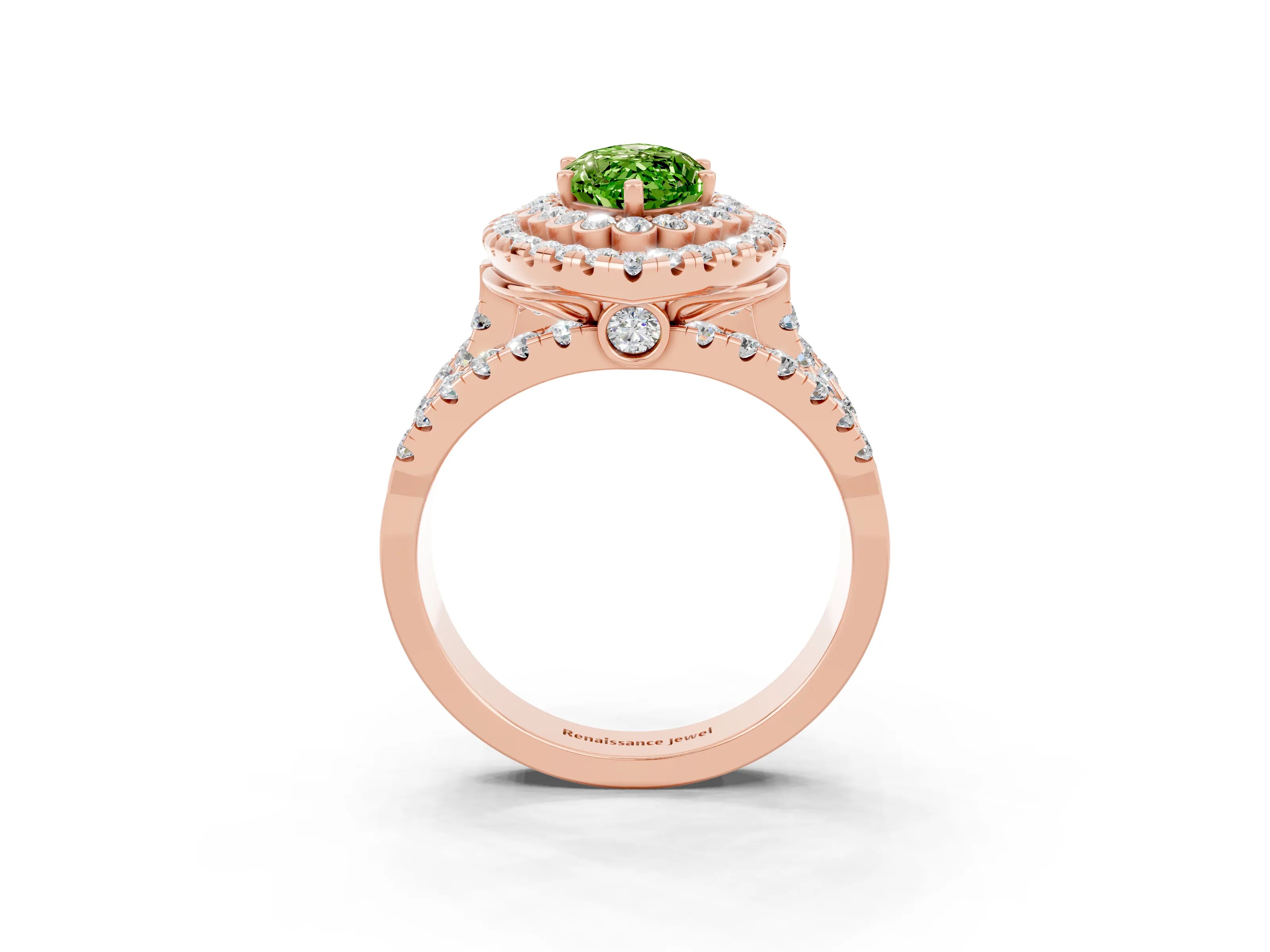 Rose gold Double Halo Marquise Cut Diamond Split Shank Pave Set Ring_3