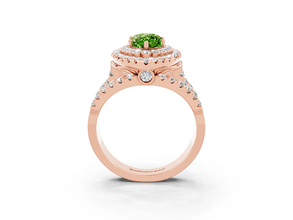 Rose gold Double Halo Marquise Cut Diamond Split Shank Pave Set Ring
