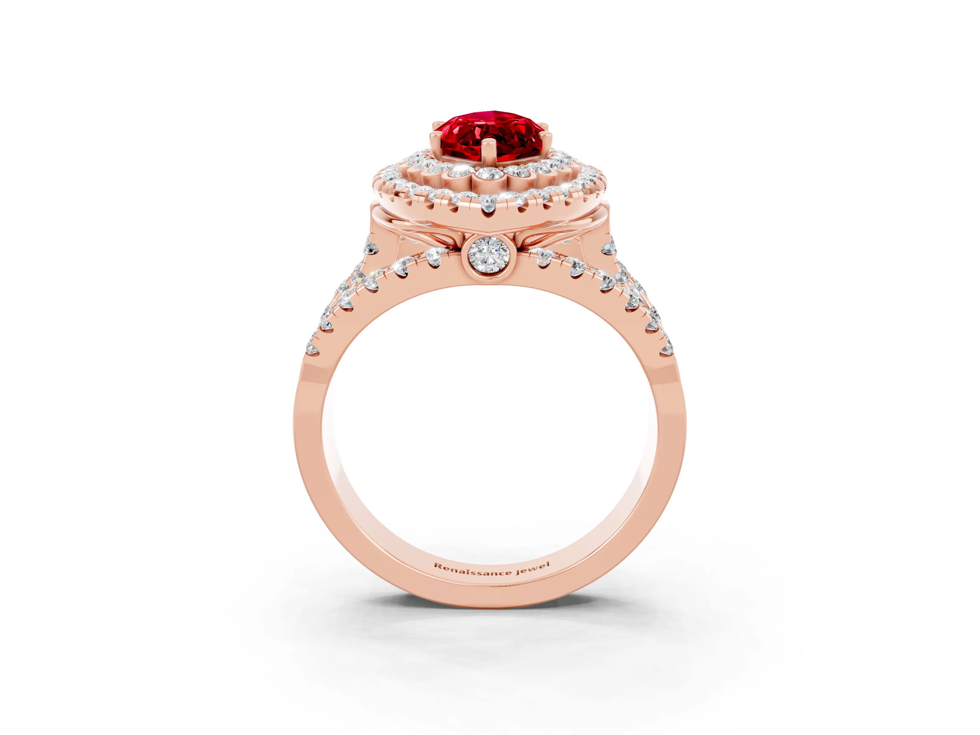 Rose gold Double Halo Marquise Cut Diamond Split Shank Pave Set Ring_3