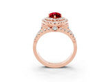 Rose gold Double Halo Marquise Cut Diamond Split Shank Pave Set Ring_3