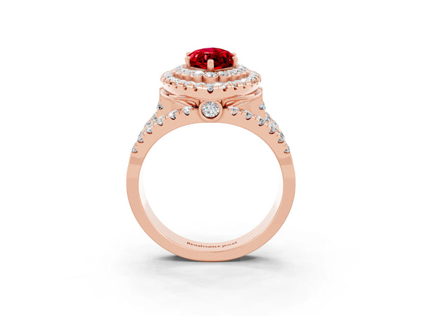 Rose gold Double Halo Marquise Cut Diamond Split Shank Pave Set Ring