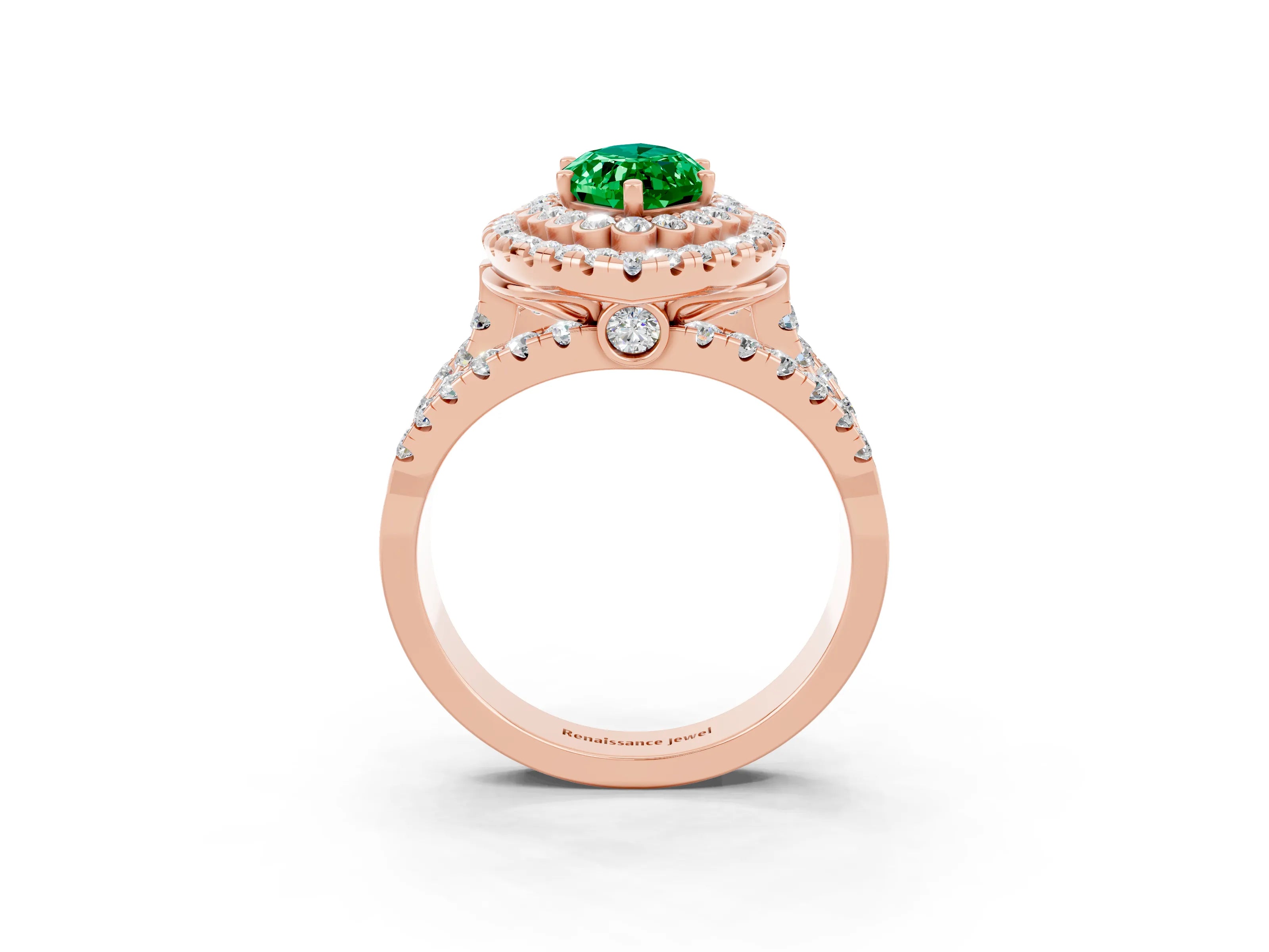 Rose gold Double Halo Marquise Cut Diamond Split Shank Pave Set Ring_3