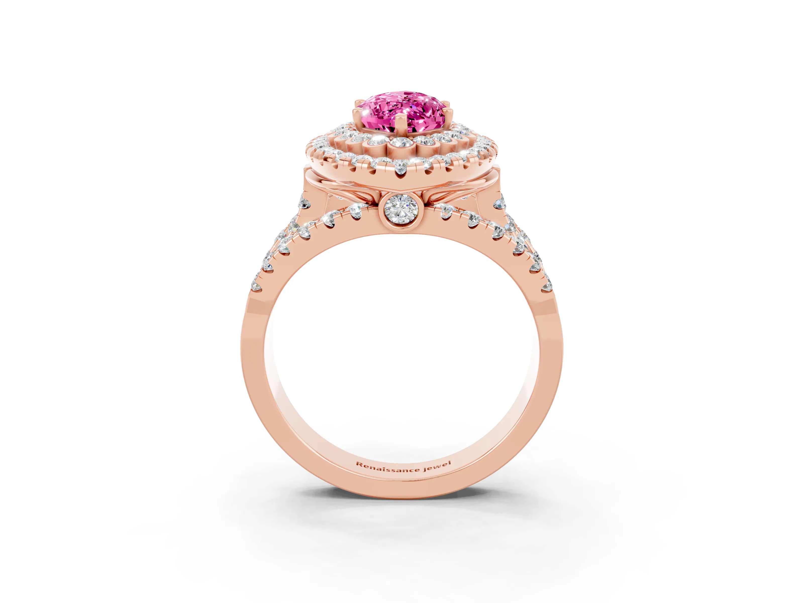 Rose gold Double Halo Marquise Cut Diamond Split Shank Pave Set Ring_3