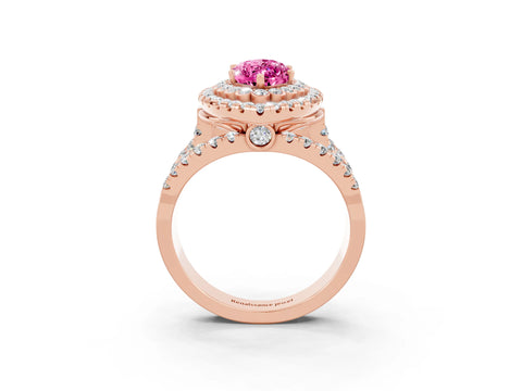 Rose gold Double Halo Marquise Cut Diamond Split Shank Pave Set Ring_3