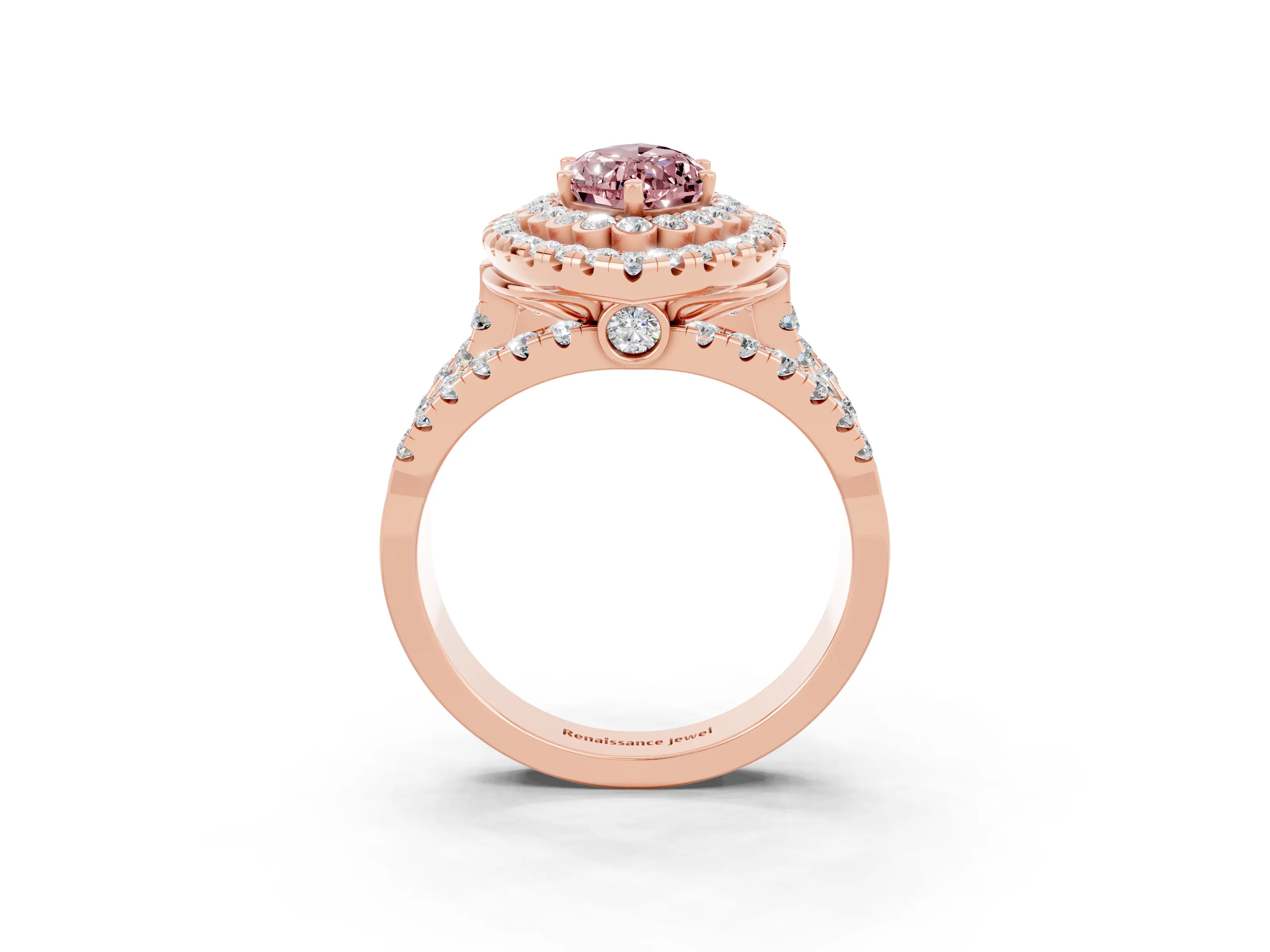 Rose gold Double Halo Marquise Cut Diamond Split Shank Pave Set Ring_3