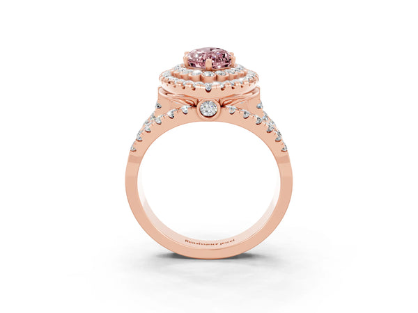 Rose gold Double Halo Marquise Cut Diamond Split Shank Pave Set Ring