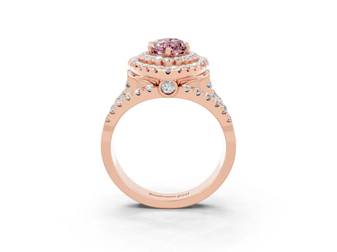 Rose gold Double Halo Marquise Cut Diamond Split Shank Pave Set Ring_3