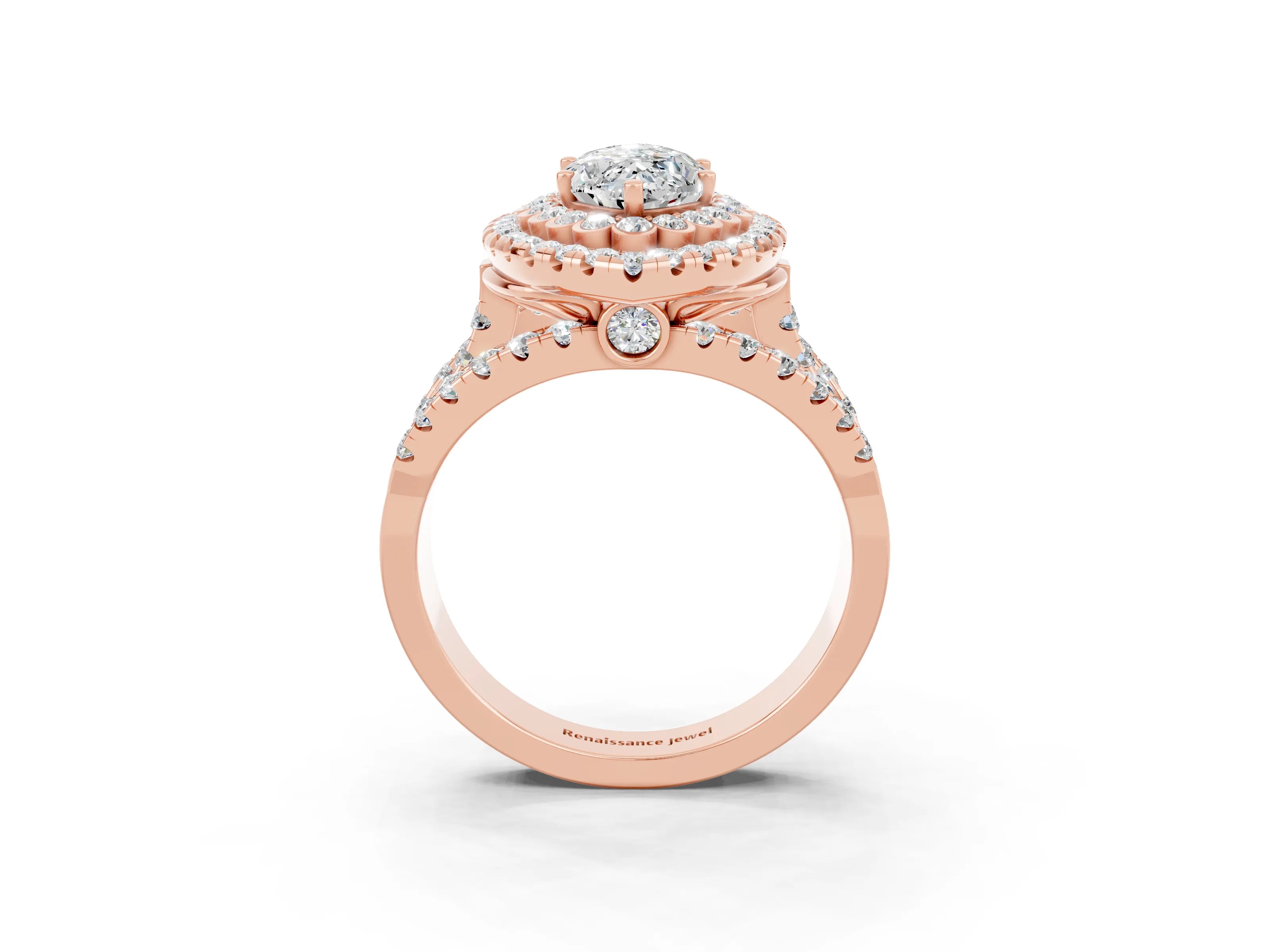 Rose gold Double Halo Marquise Cut Diamond Split Shank Pave Set Ring_3