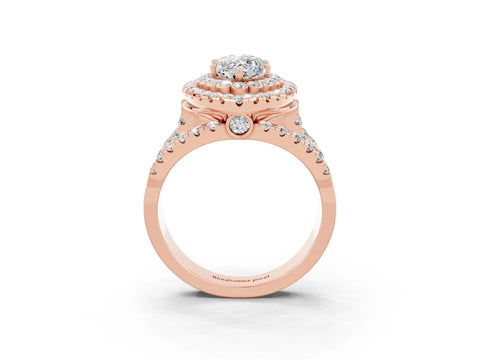 Rose gold Double Halo Marquise Cut Diamond Split Shank Pave Set Ring_3