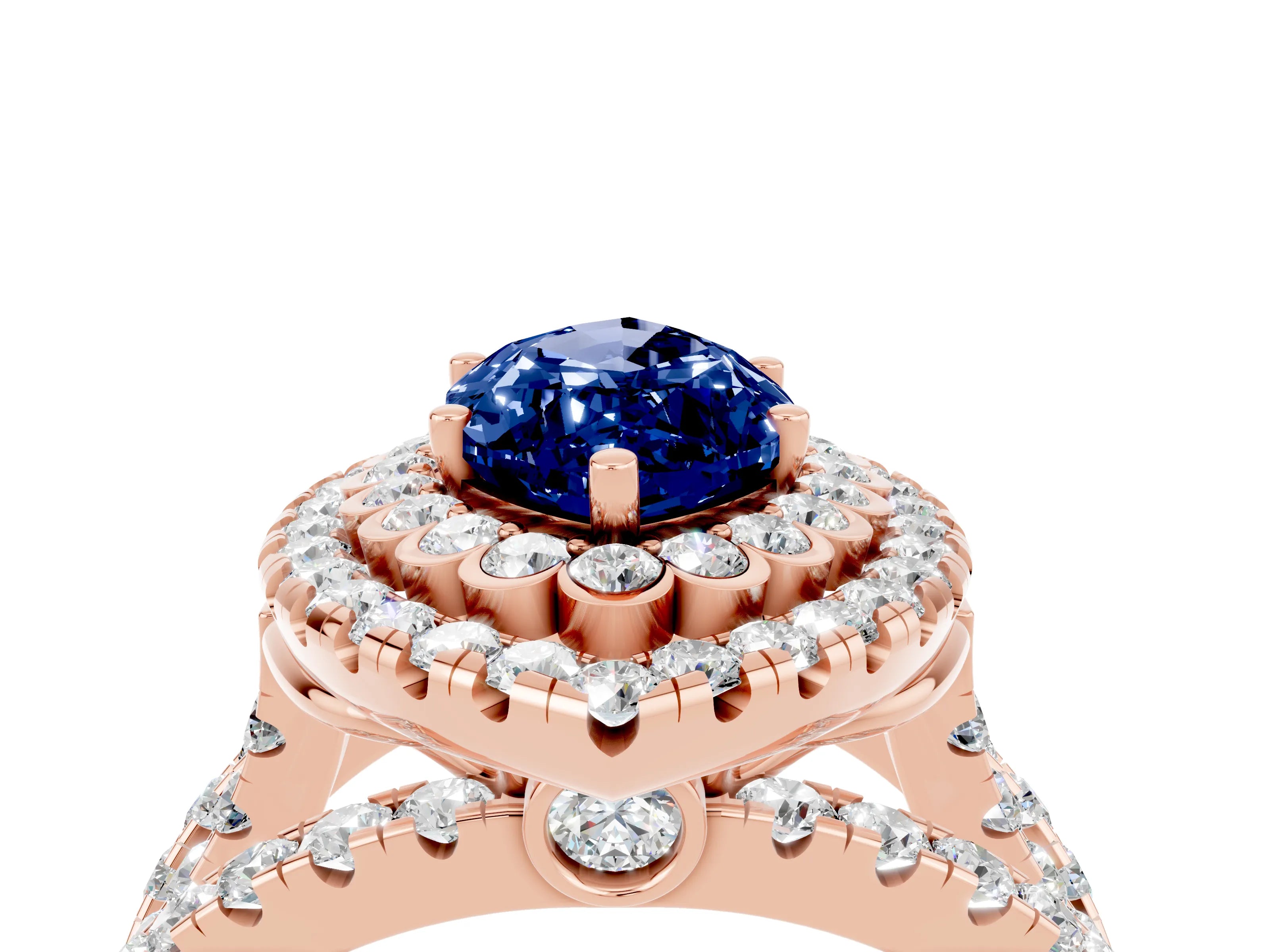 Rose gold Double Halo Marquise Cut Diamond Split Shank Pave Set Ring_4