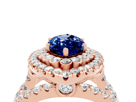 Rose gold Double Halo Marquise Cut Diamond Split Shank Pave Set Ring_4