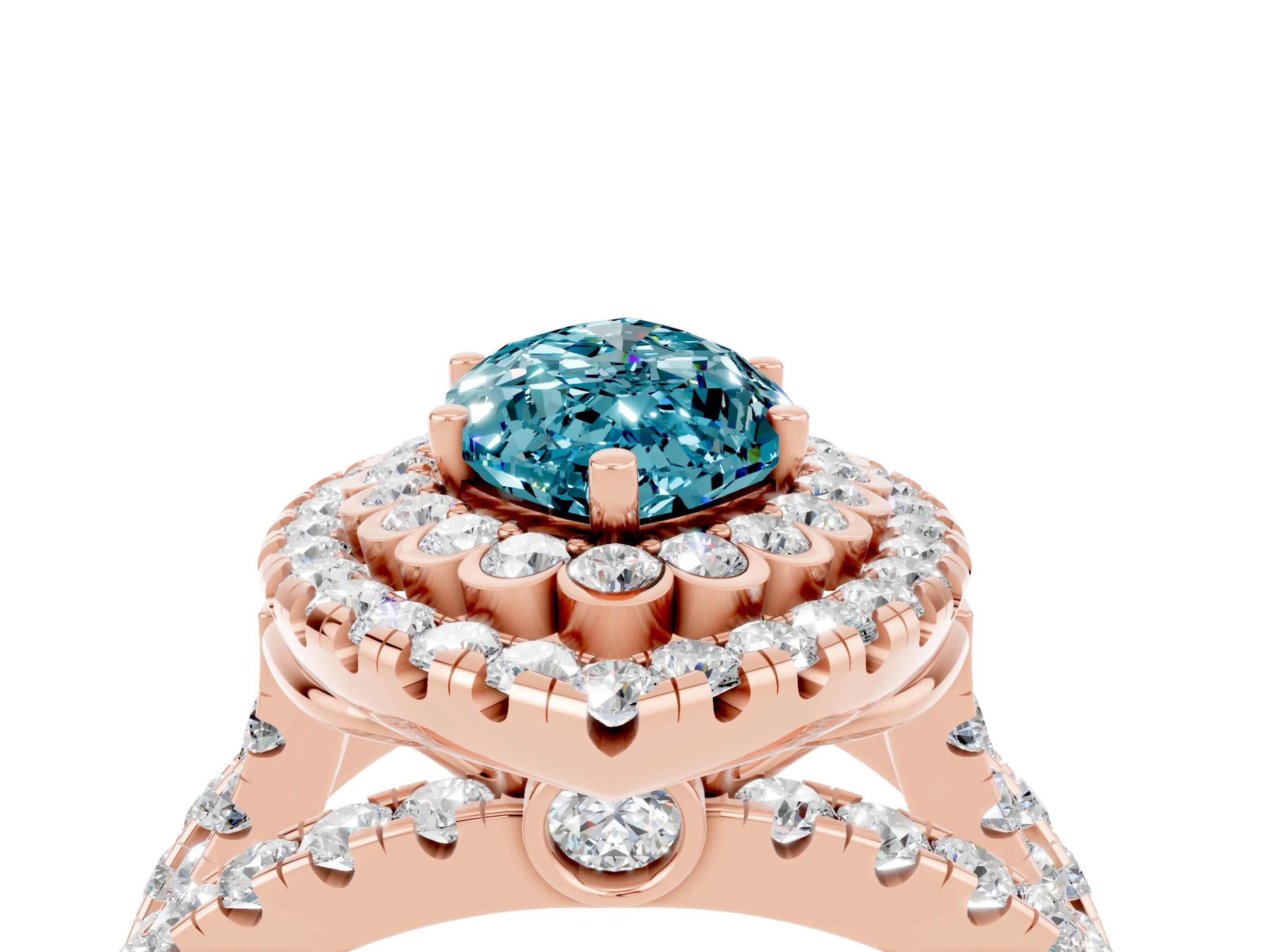 Rose gold Double Halo Marquise Cut Diamond Split Shank Pave Set Ring_4