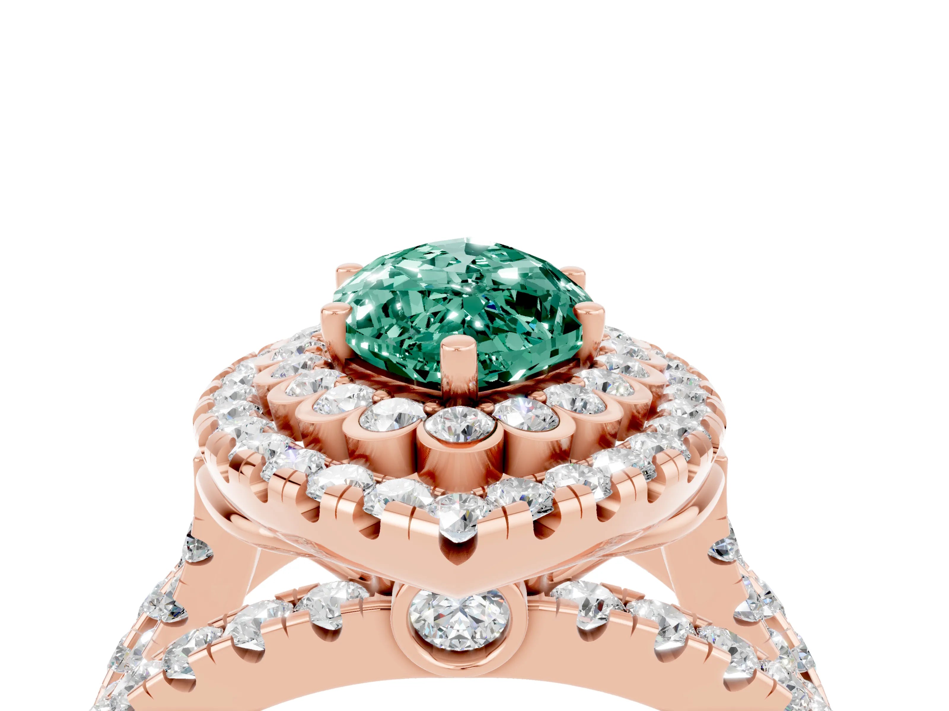 Rose gold Double Halo Marquise Cut Diamond Split Shank Pave Set Ring_4
