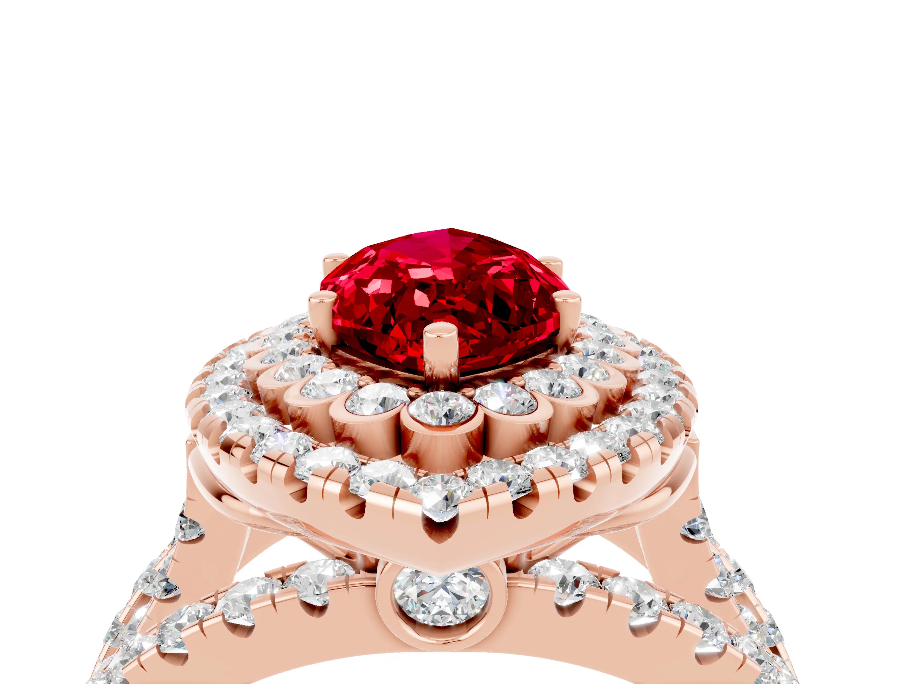 Rose gold Double Halo Marquise Cut Diamond Split Shank Pave Set Ring_4
