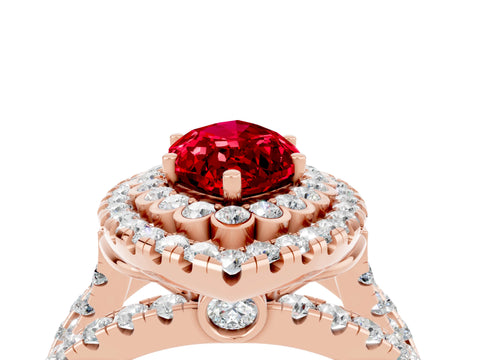 Rose gold Double Halo Marquise Cut Diamond Split Shank Pave Set Ring_4