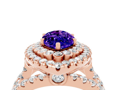 Rose gold Double Halo Marquise Cut Diamond Split Shank Pave Set Ring_4