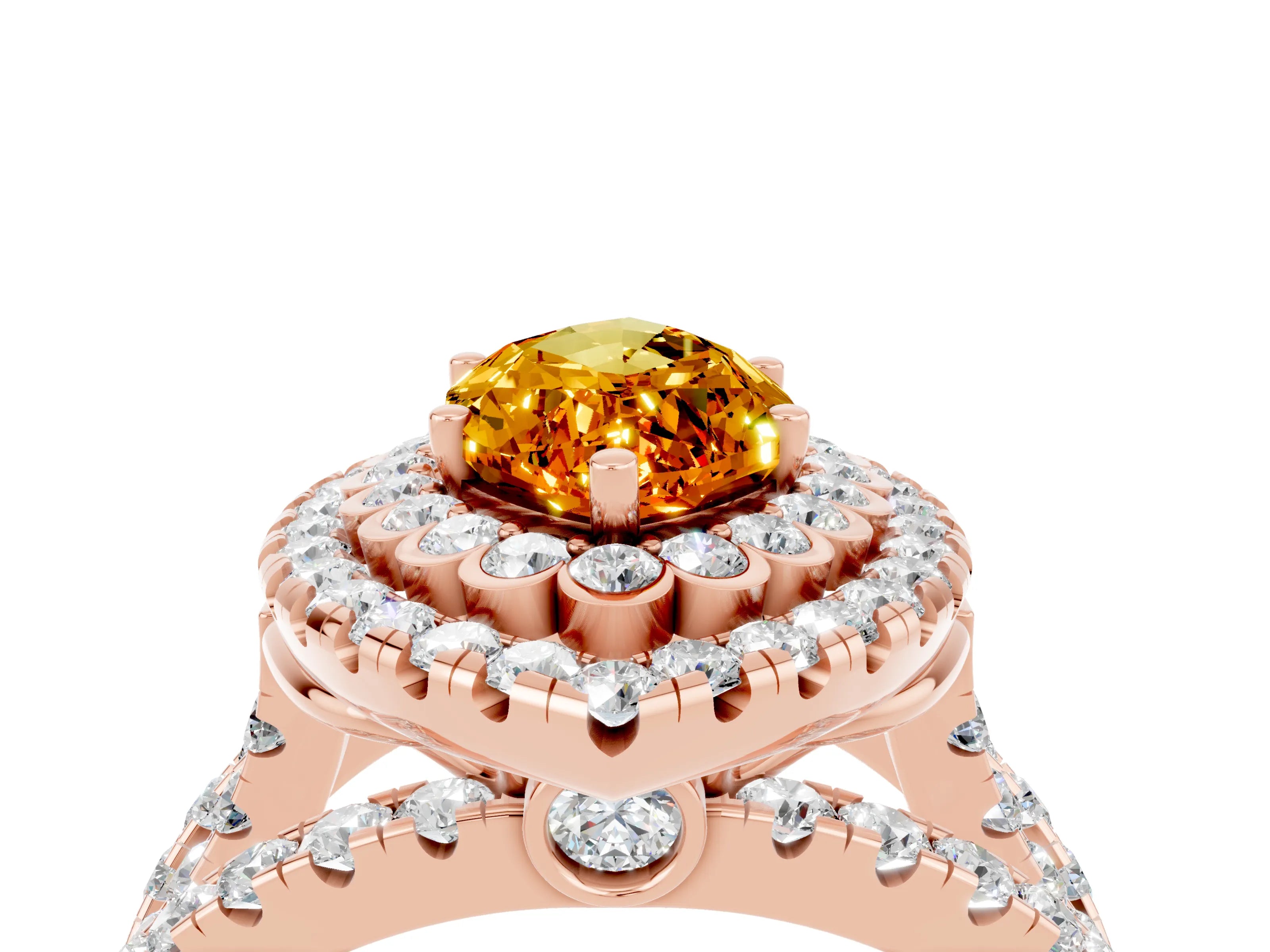 Rose gold Double Halo Marquise Cut Diamond Split Shank Pave Set Ring_4