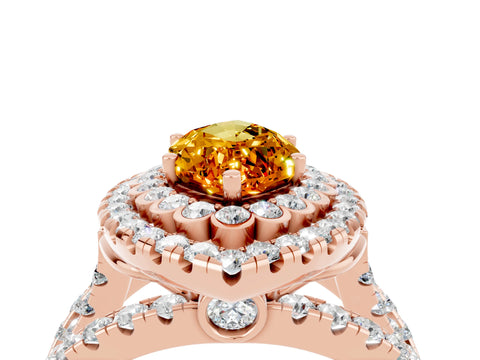 Rose gold Double Halo Marquise Cut Diamond Split Shank Pave Set Ring_4