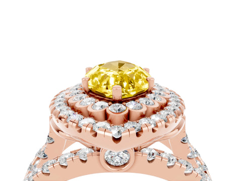 Rose gold Double Halo Marquise Cut Diamond Split Shank Pave Set Ring_4