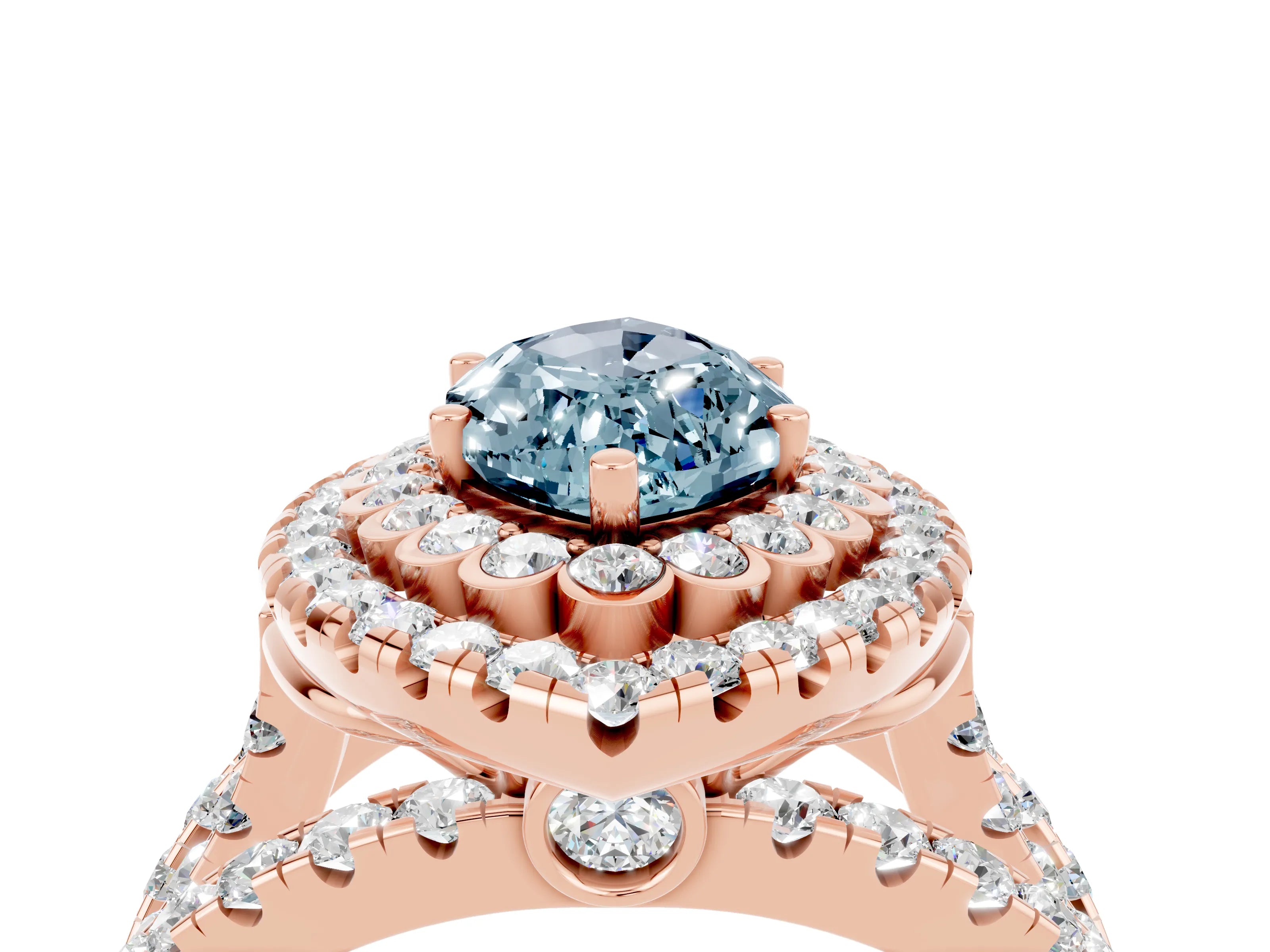 Rose gold Double Halo Marquise Cut Diamond Split Shank Pave Set Ring_4
