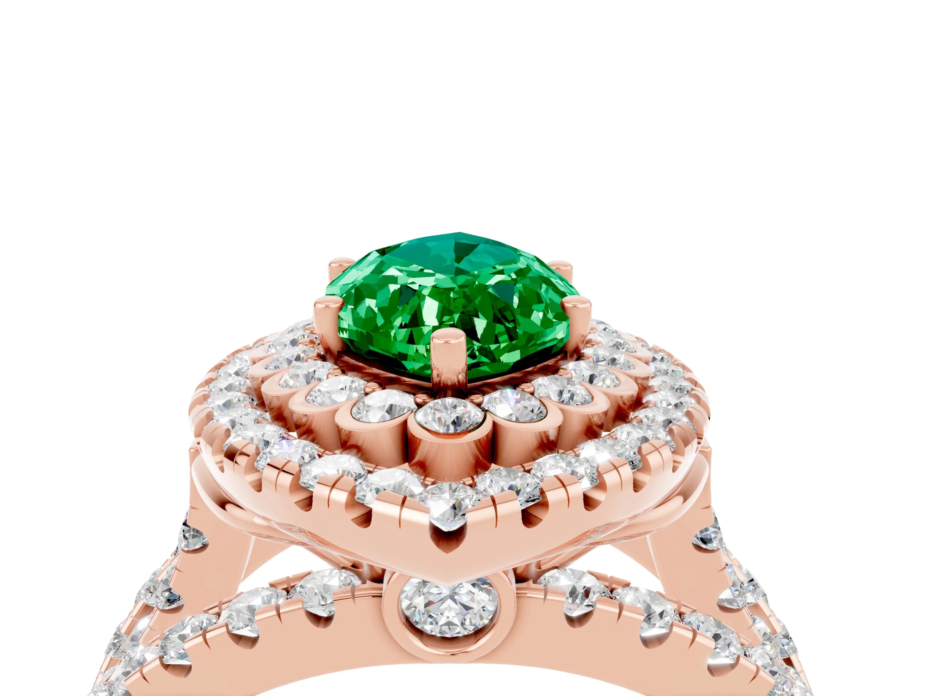 Rose gold Double Halo Marquise Cut Diamond Split Shank Pave Set Ring_4
