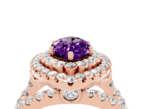 Rose gold Double Halo Marquise Cut Diamond Split Shank Pave Set Ring_4