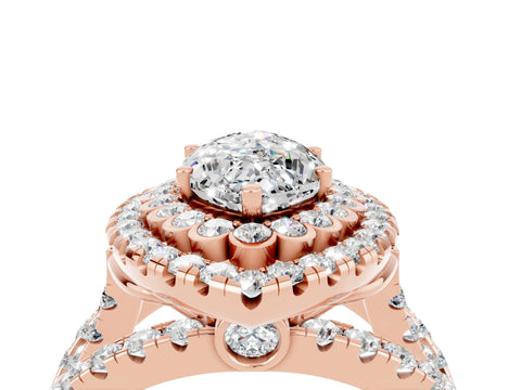 Rose gold Double Halo Marquise Cut Diamond Split Shank Pave Set Ring_4