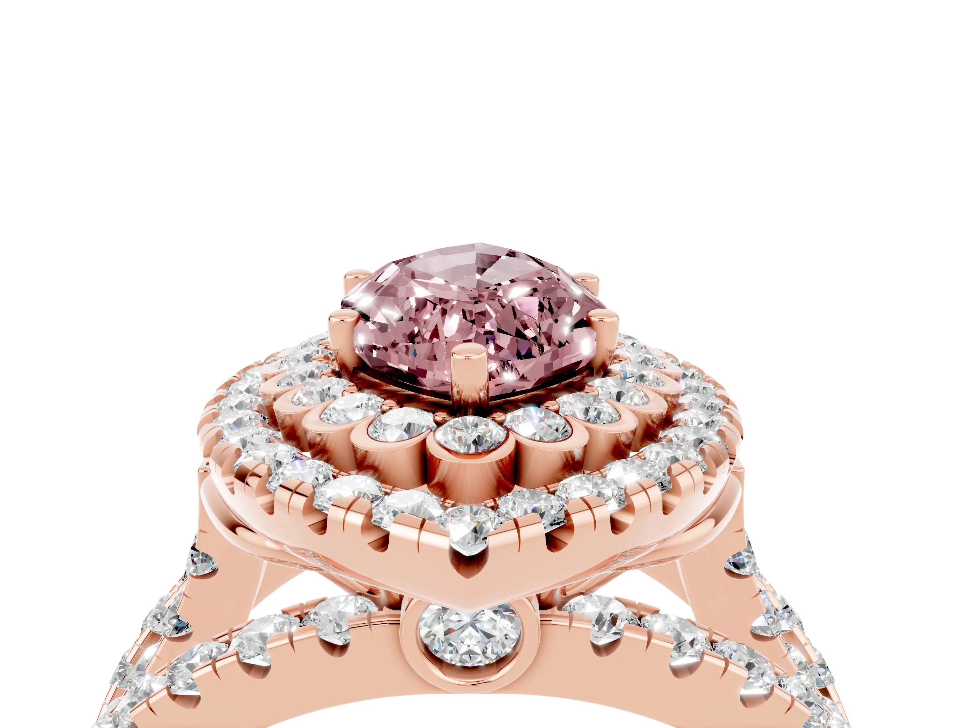 Rose gold Double Halo Marquise Cut Diamond Split Shank Pave Set Ring_4