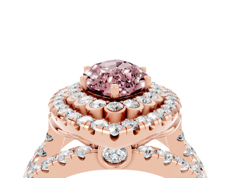 Rose gold Double Halo Marquise Cut Diamond Split Shank Pave Set Ring_4
