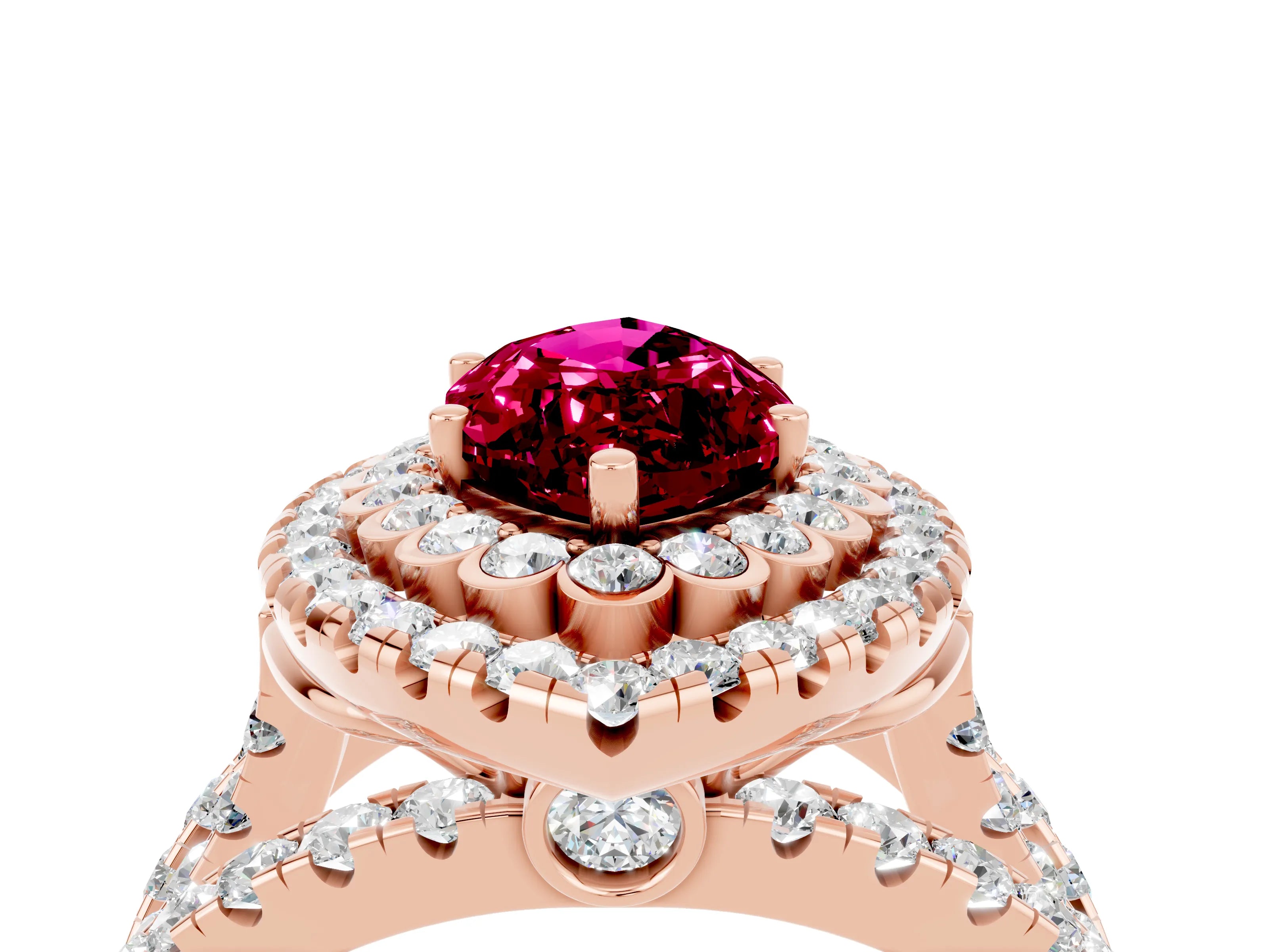 Rose gold Double Halo Marquise Cut Diamond Split Shank Pave Set Ring_4