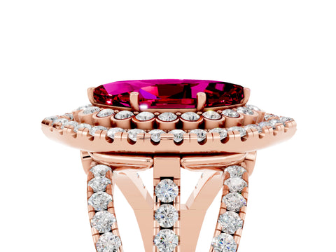 Rose gold Double Halo Marquise Cut Diamond Split Shank Pave Set Ring_5