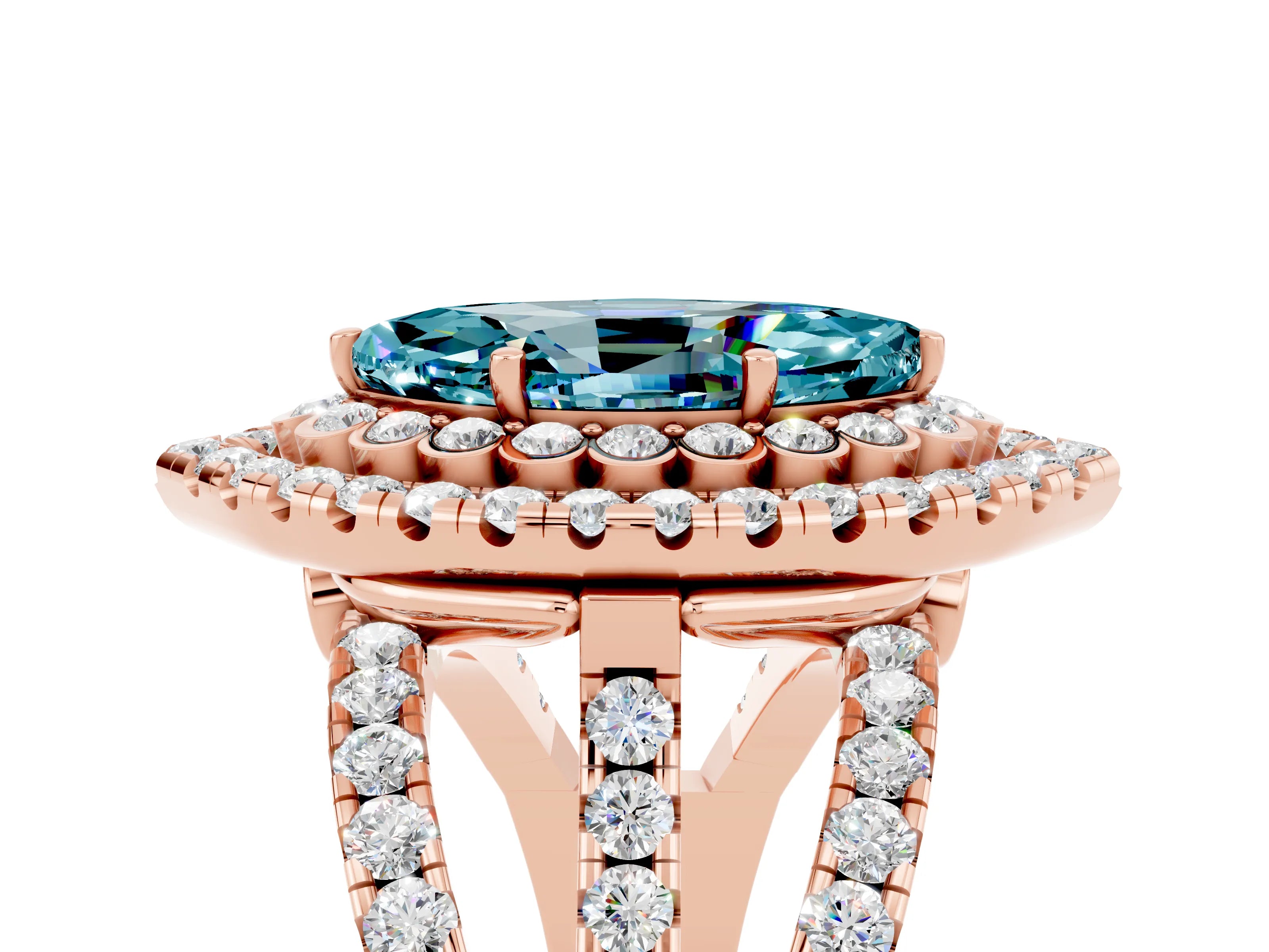 Rose gold Double Halo Marquise Cut Diamond Split Shank Pave Set Ring_5