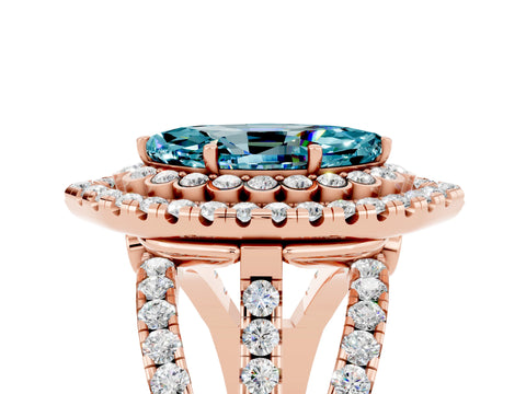Rose gold Double Halo Marquise Cut Diamond Split Shank Pave Set Ring_5