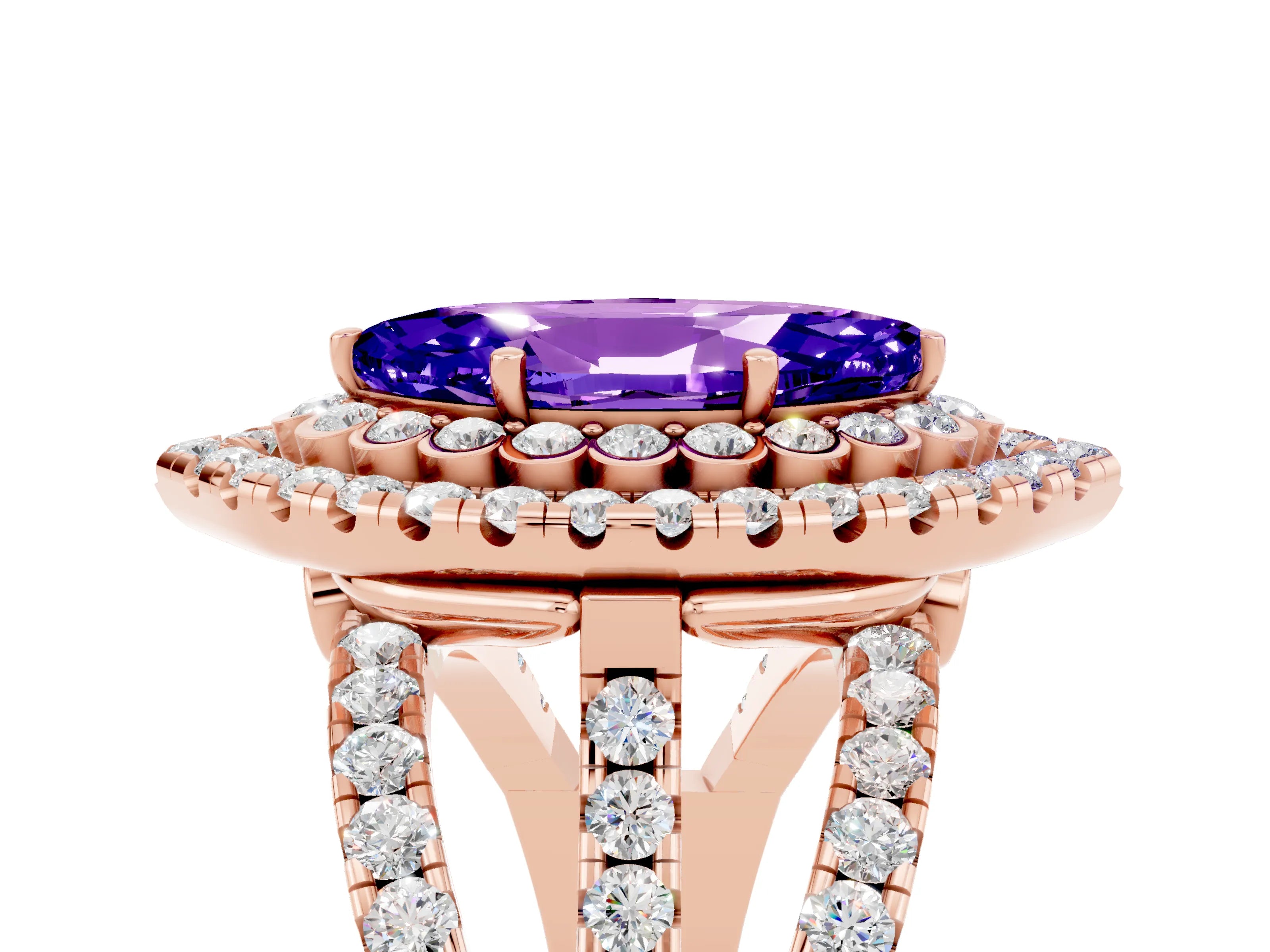 Rose gold Double Halo Marquise Cut Diamond Split Shank Pave Set Ring_5