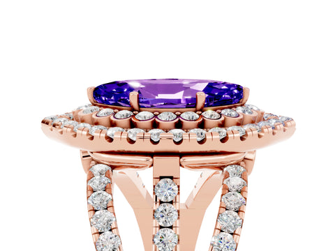 Rose gold Double Halo Marquise Cut Diamond Split Shank Pave Set Ring_5