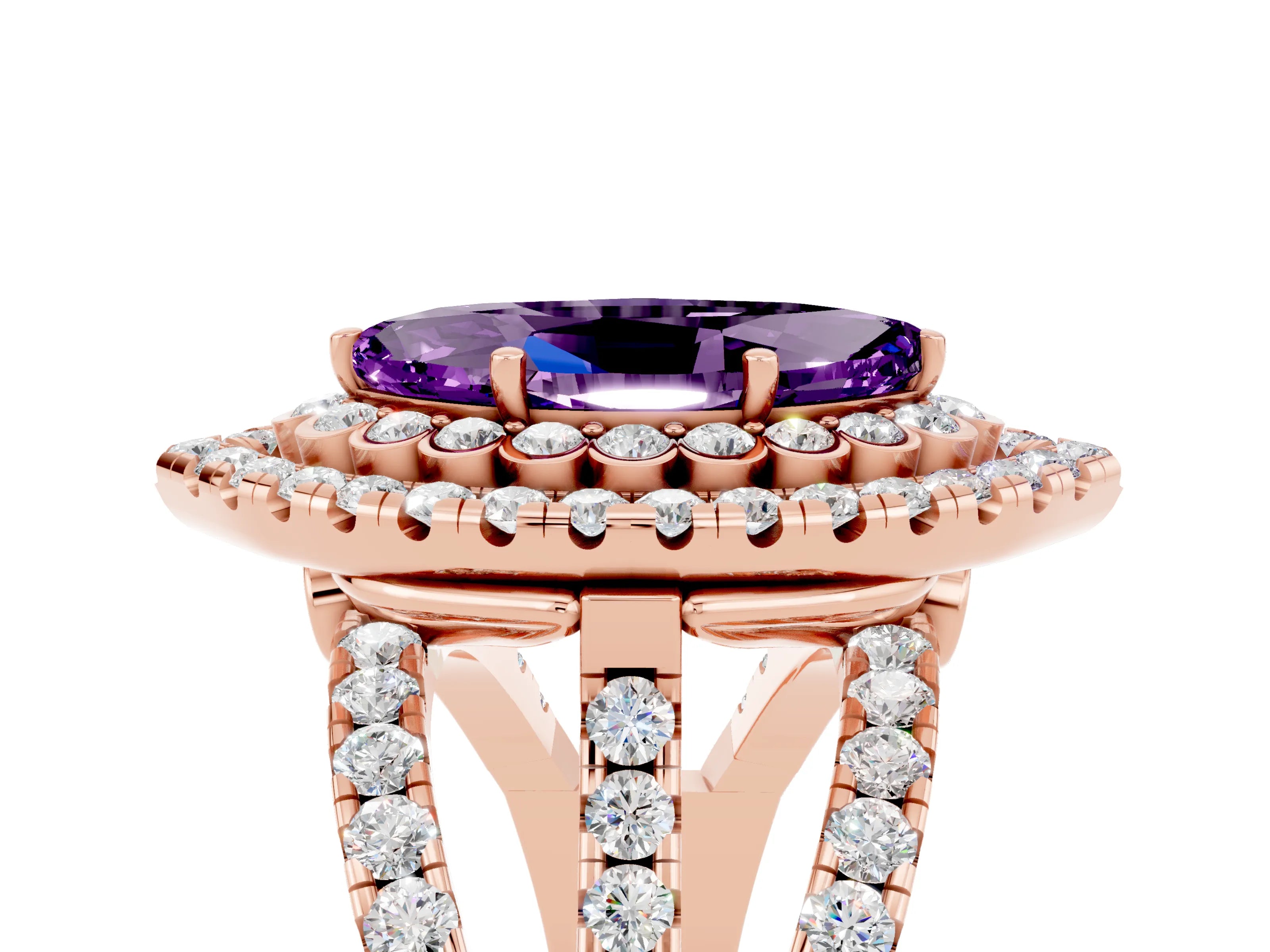 Rose gold Double Halo Marquise Cut Diamond Split Shank Pave Set Ring_5