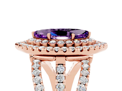 Rose gold Double Halo Marquise Cut Diamond Split Shank Pave Set Ring_5