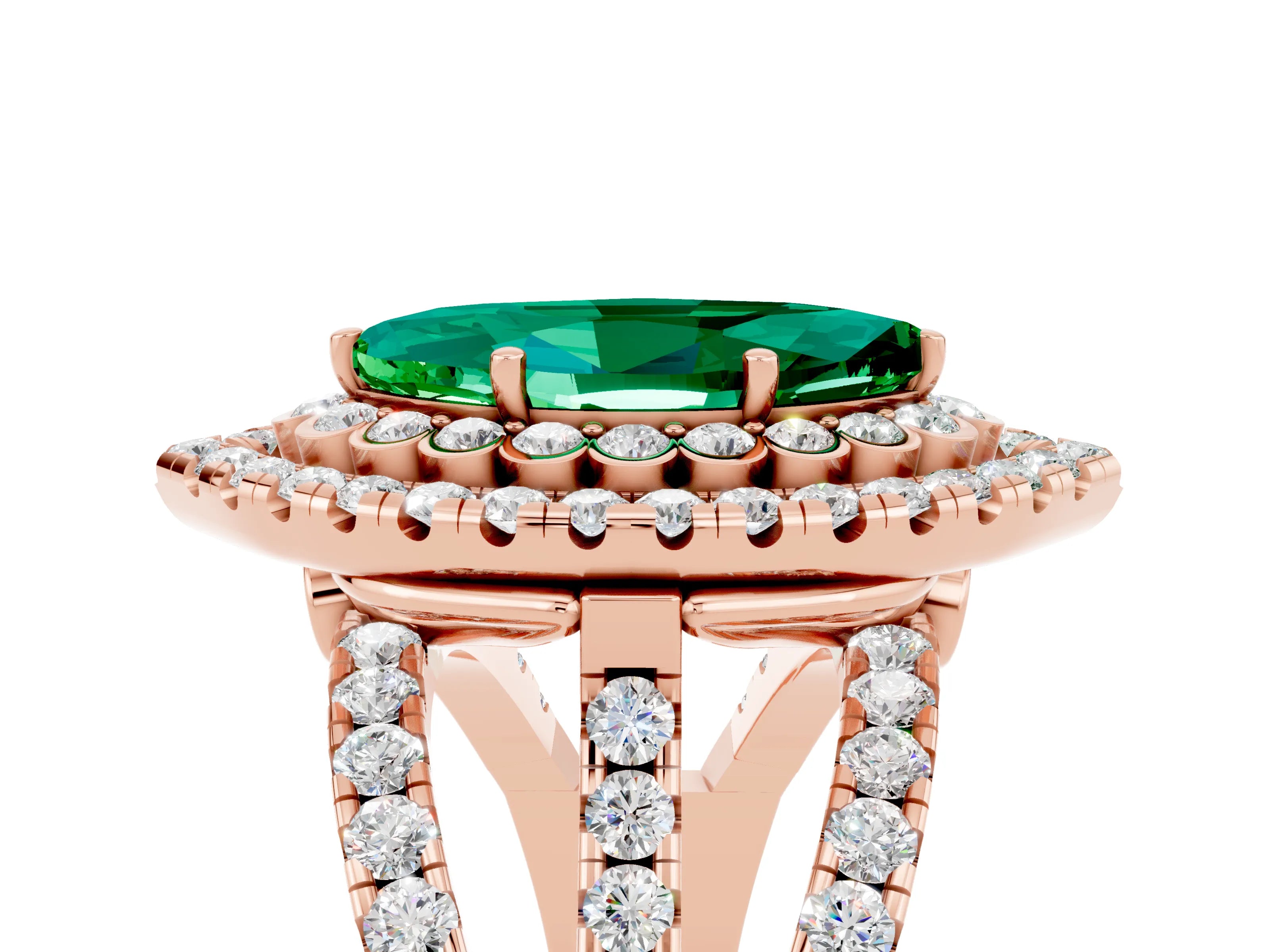 Rose gold Double Halo Marquise Cut Diamond Split Shank Pave Set Ring_5