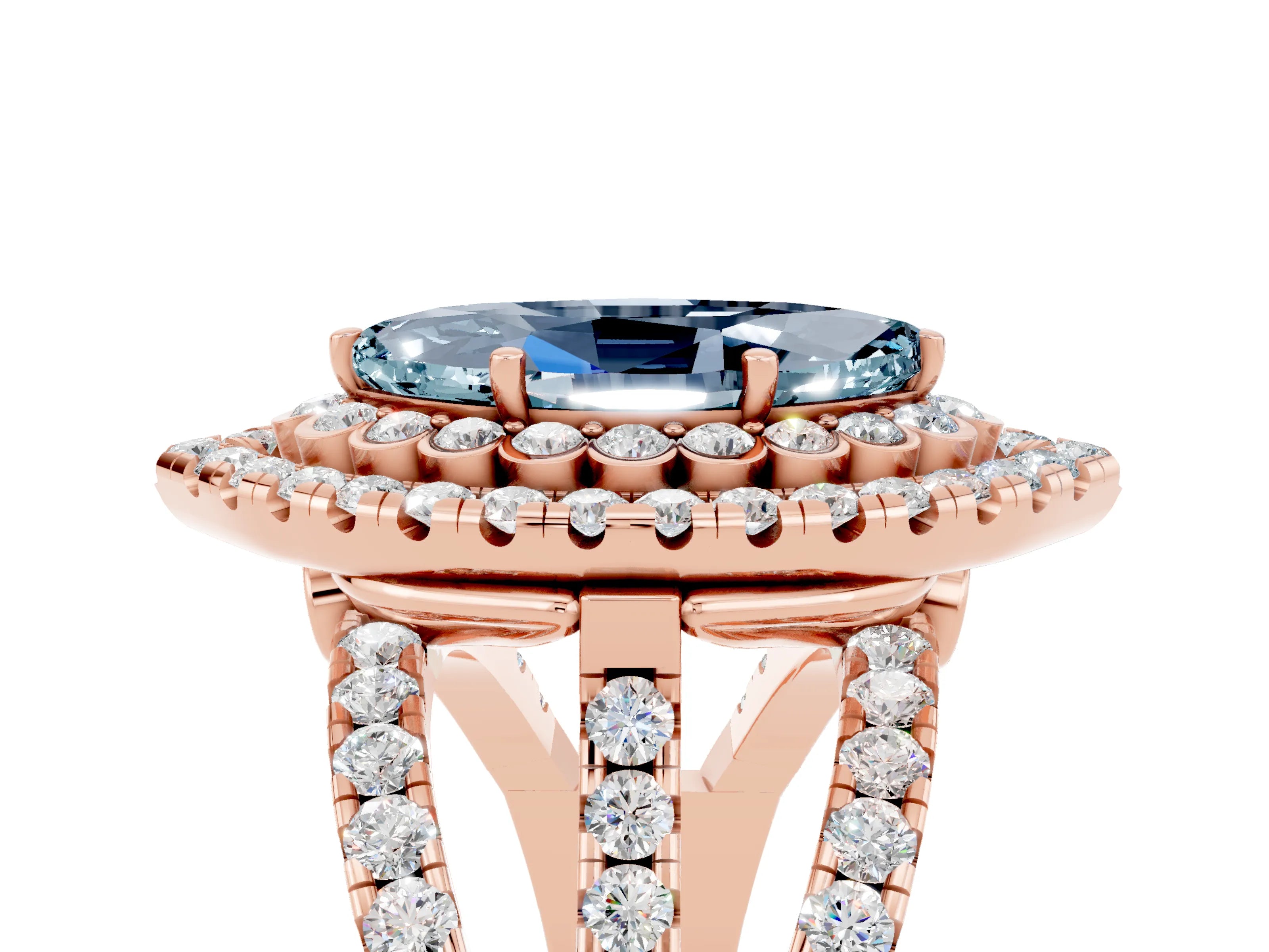 Rose gold Double Halo Marquise Cut Diamond Split Shank Pave Set Ring_5