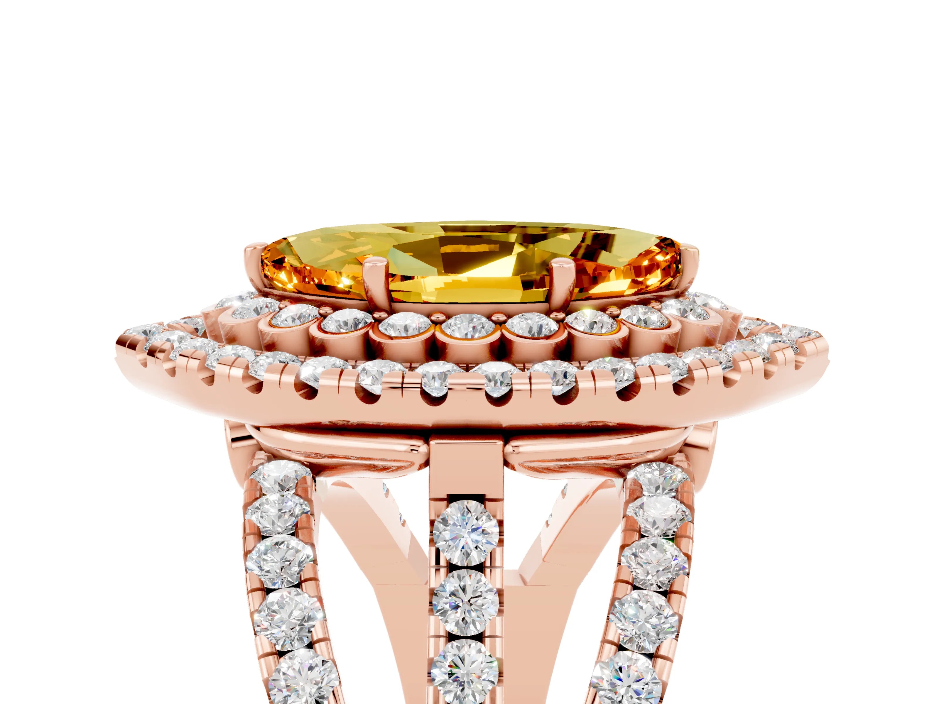 Rose gold Double Halo Marquise Cut Diamond Split Shank Pave Set Ring_5