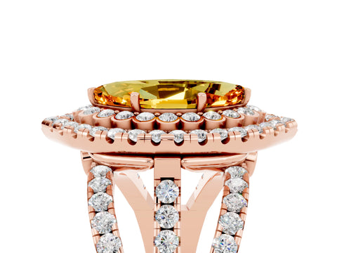 Rose gold Double Halo Marquise Cut Diamond Split Shank Pave Set Ring_5